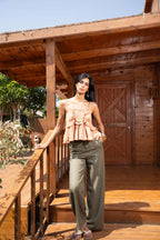 Pleated Wide-Leg Trousers — Olive Green