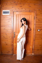 Pleated Wide-Leg Trousers — Beige Stripe