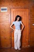 Pleated Wide-Leg Trousers — Blue Stripe