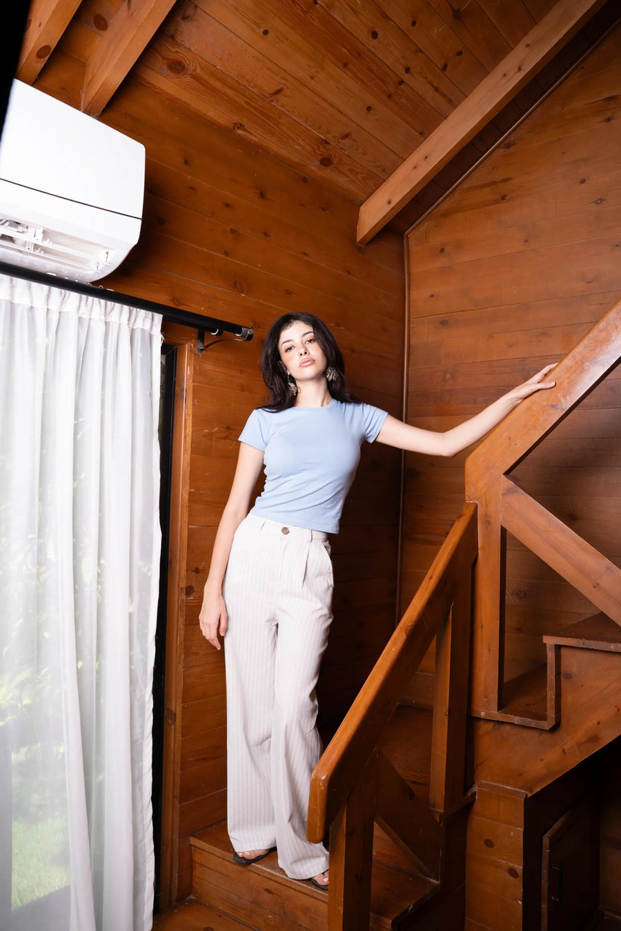 Pleated Wide-Leg Trousers — Blue Stripe