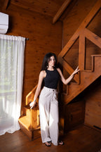 Pleated Wide-Leg Trousers — Natural Stripe