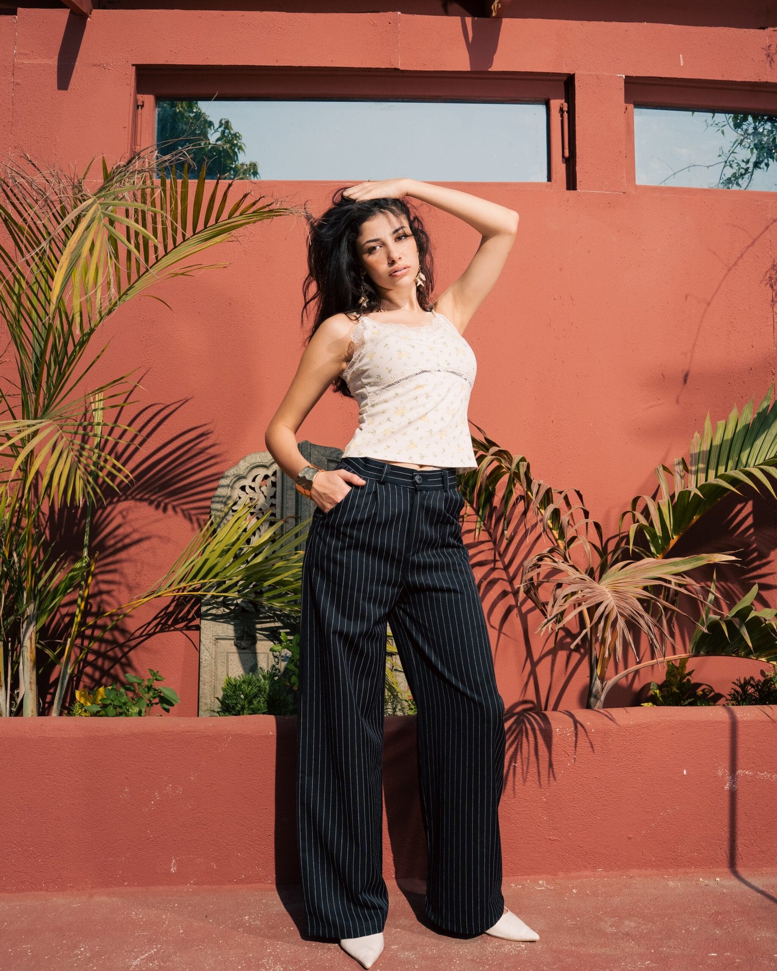 Pleated Wide-Leg Trousers — Black