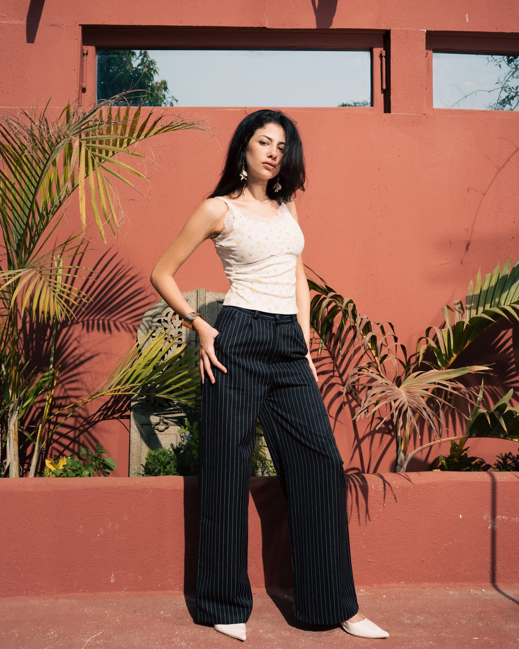 Pleated Wide-Leg Trousers — Black
