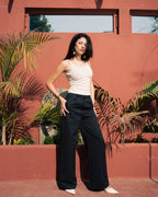 Pleated Wide-Leg Trousers — Black