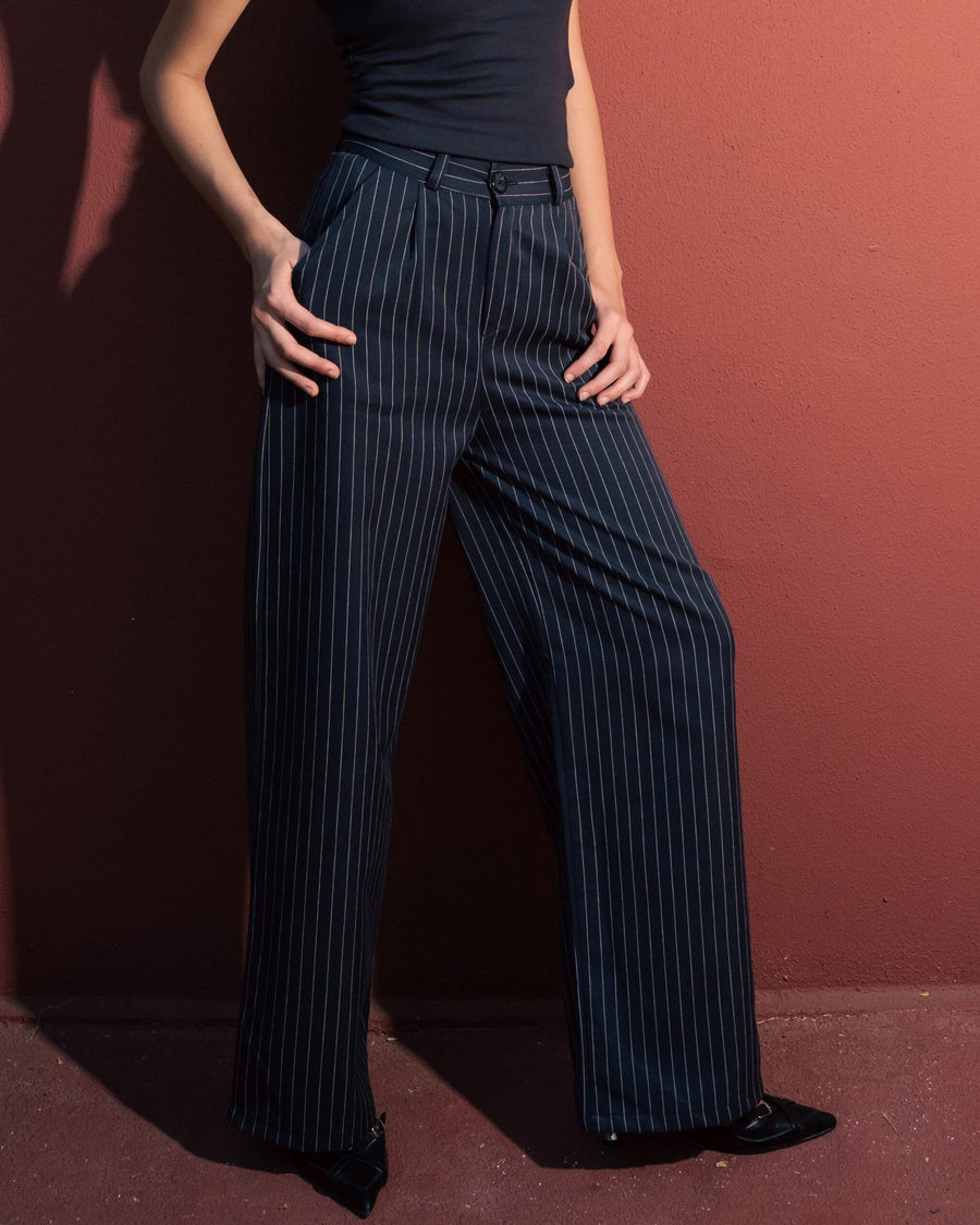 Pleated Wide-Leg Trousers — Gray