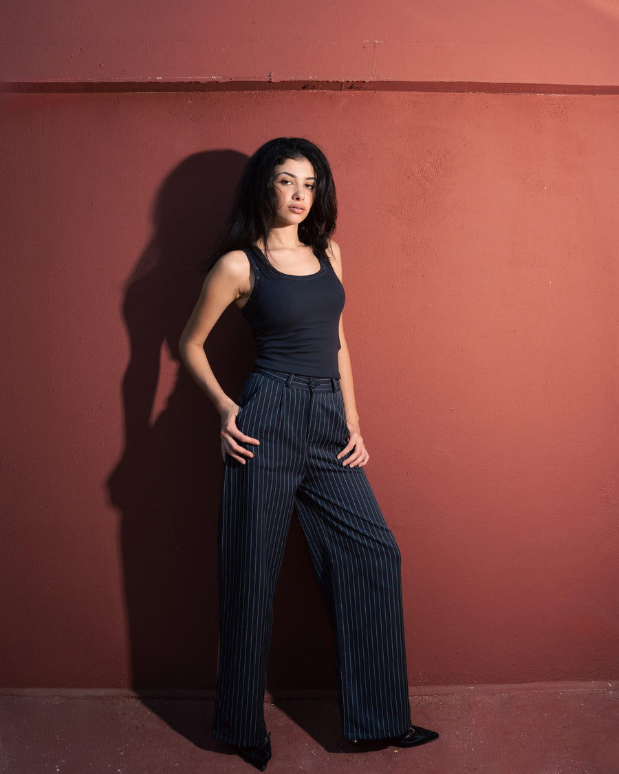 Pleated Wide-Leg Trousers — Gray