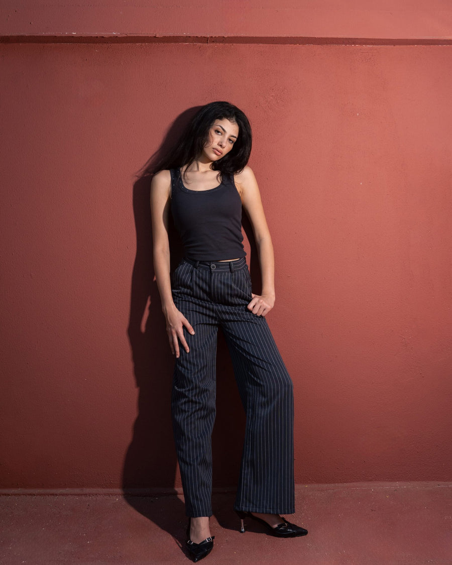 Pleated Wide-Leg Trousers — Gray