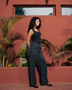 Pleated Wide-Leg Trousers — Gray