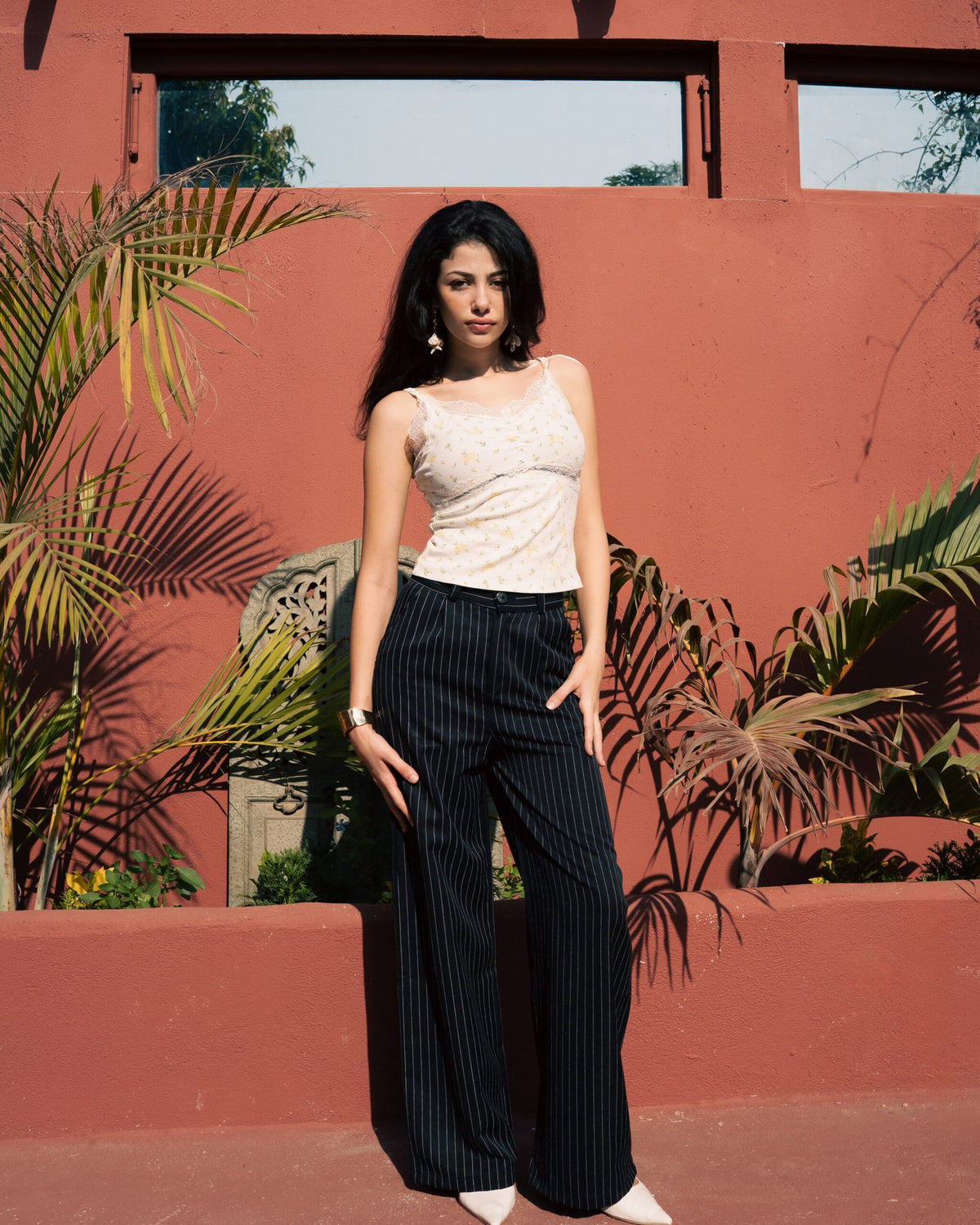 Pleated Wide-Leg Trousers — Black