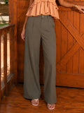 Pleated Wide-Leg Trousers — Olive Green