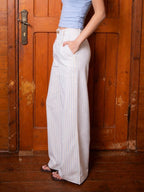 Pleated Wide-Leg Trousers — Blue Stripe